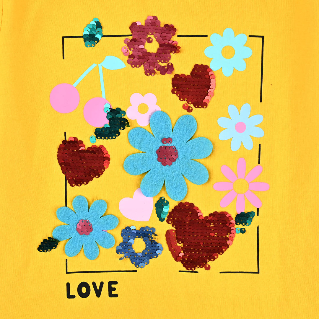 Girls Lycra Jersey T-Shirt Love -Yellow