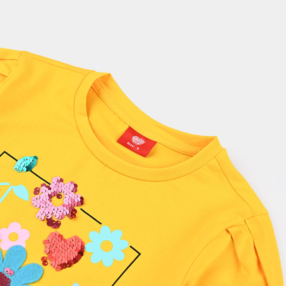 Girls Lycra Jersey T-Shirt Love -Yellow