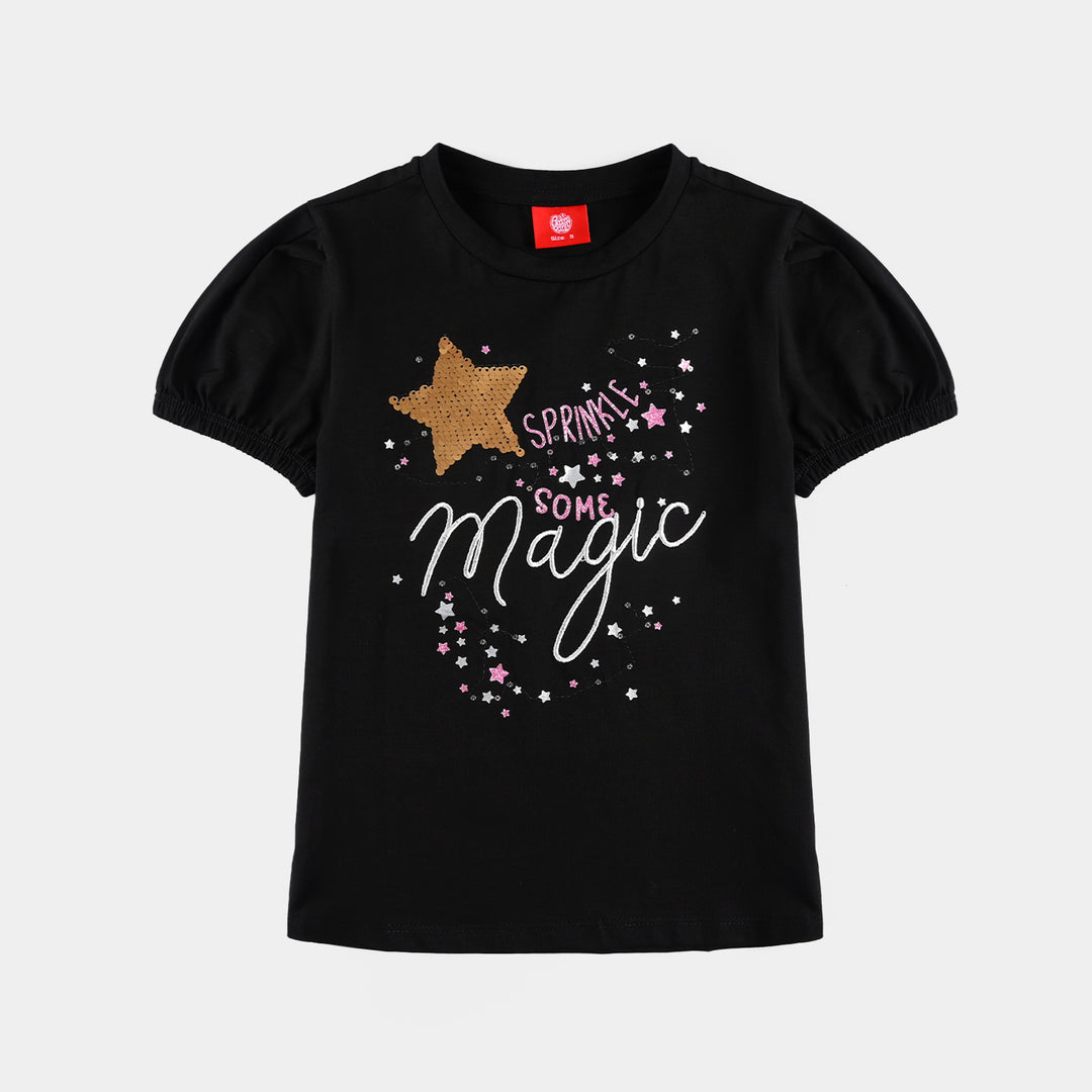 Girls Lycra Jersey T-Shirt Magic -BLACK