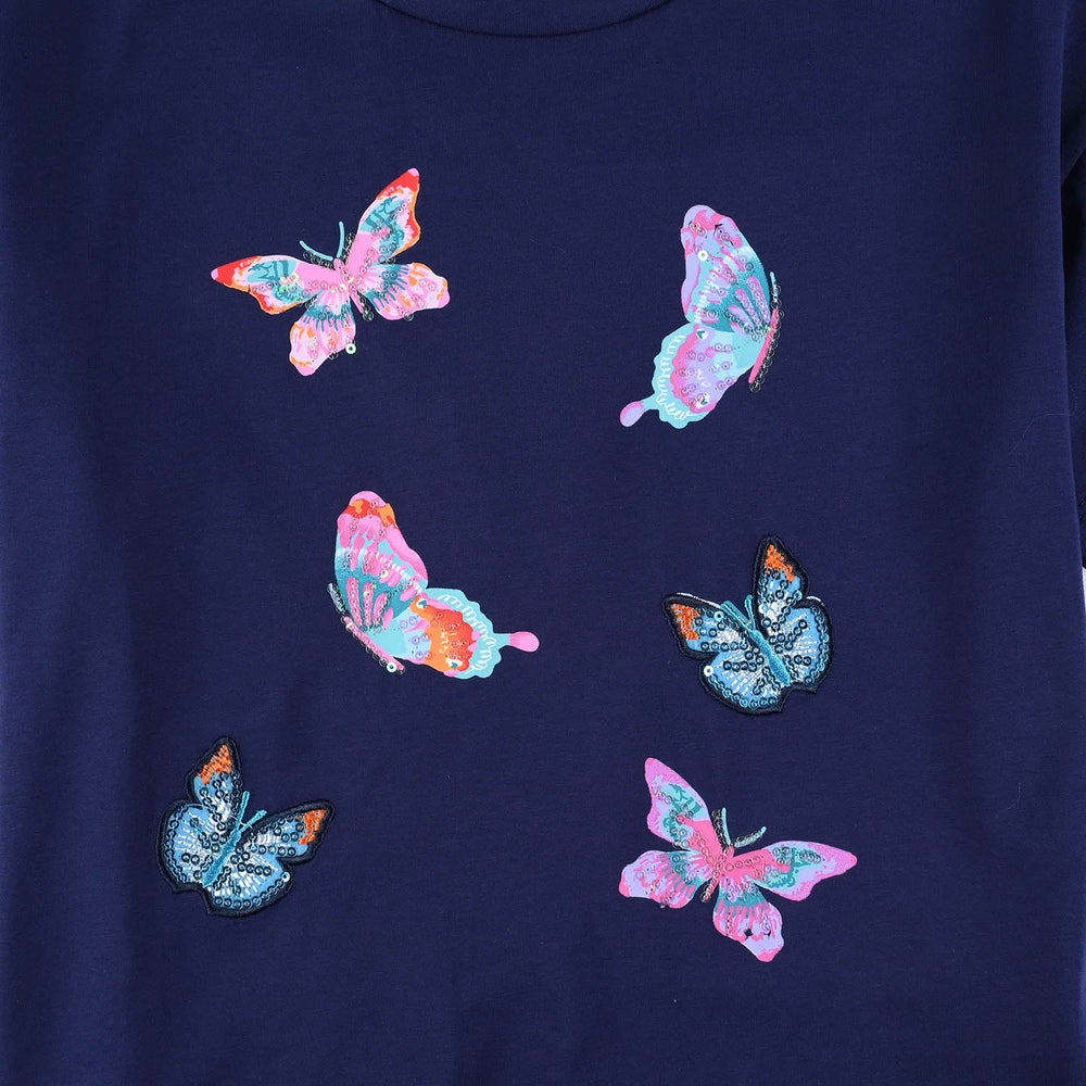 Girls Lycra Jersey T-Shirt - Navy