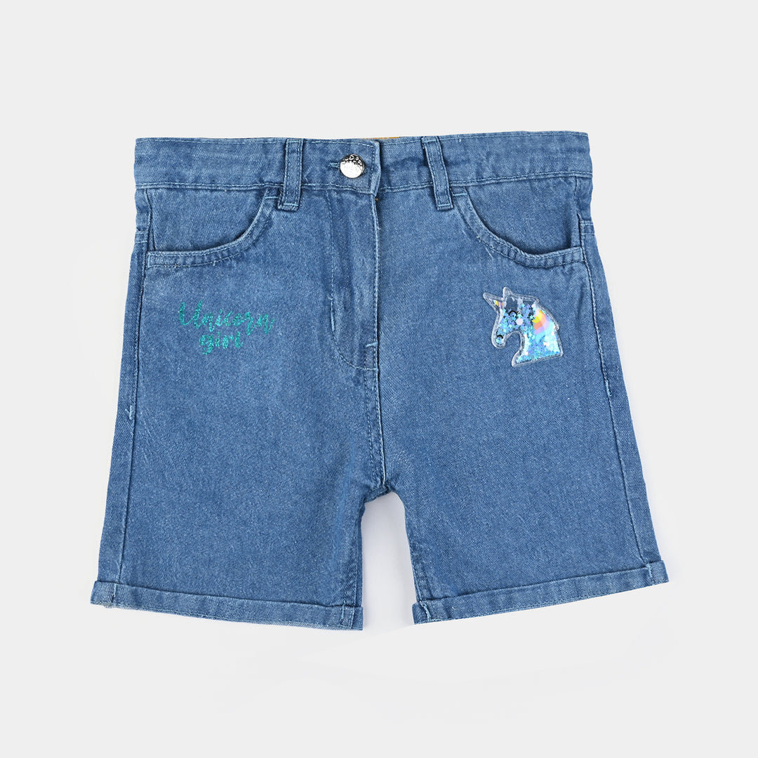 Girls Denim Rigid Shorts - Mid Blue
