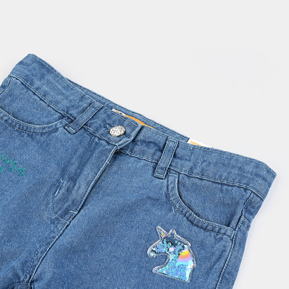 Girls Denim Rigid Shorts - Mid Blue