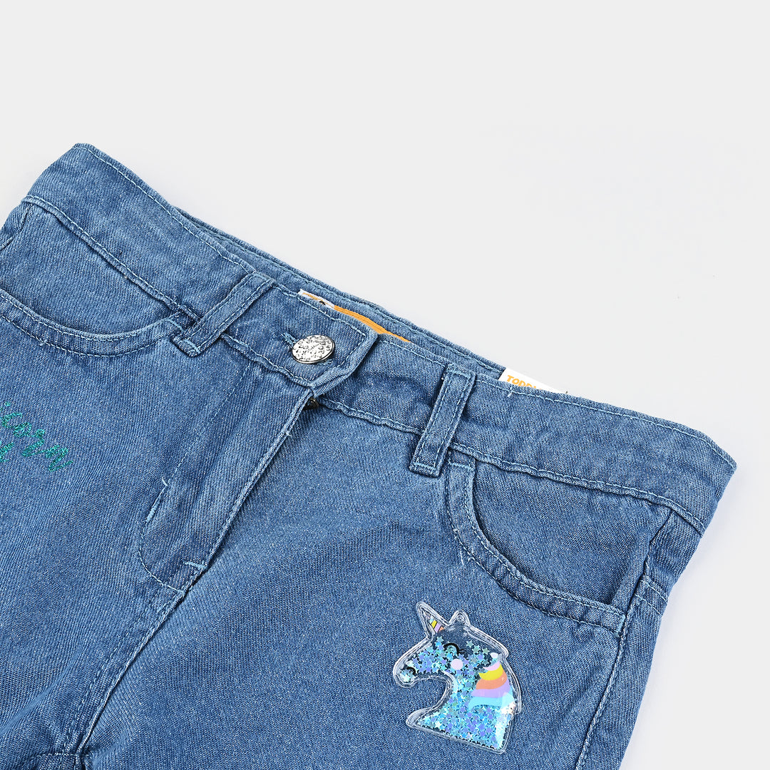 Girls Denim Rigid Shorts - Mid Blue