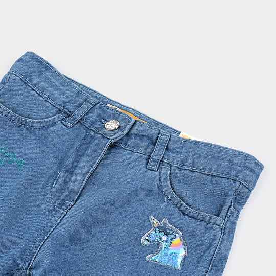 Girls Denim Rigid Shorts - Mid Blue
