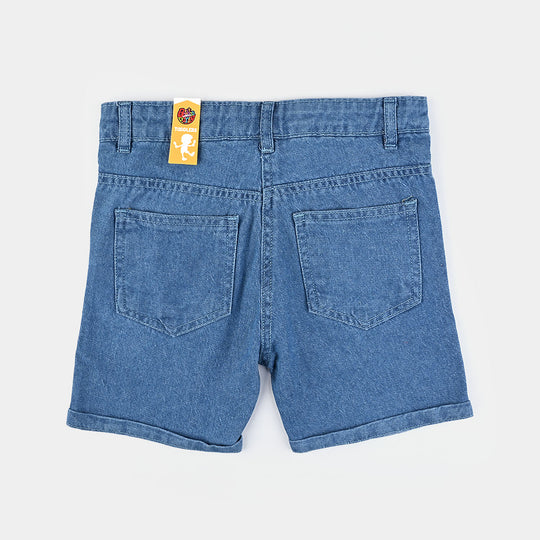 Girls Denim Rigid Shorts - Mid Blue