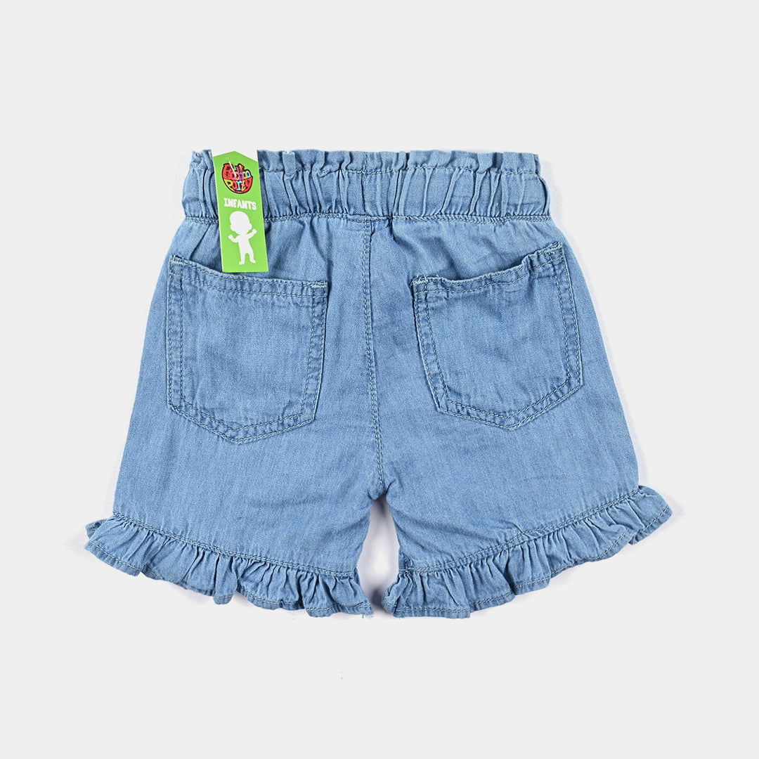 Infant Girls Denim Short Flowers-Ice Blue