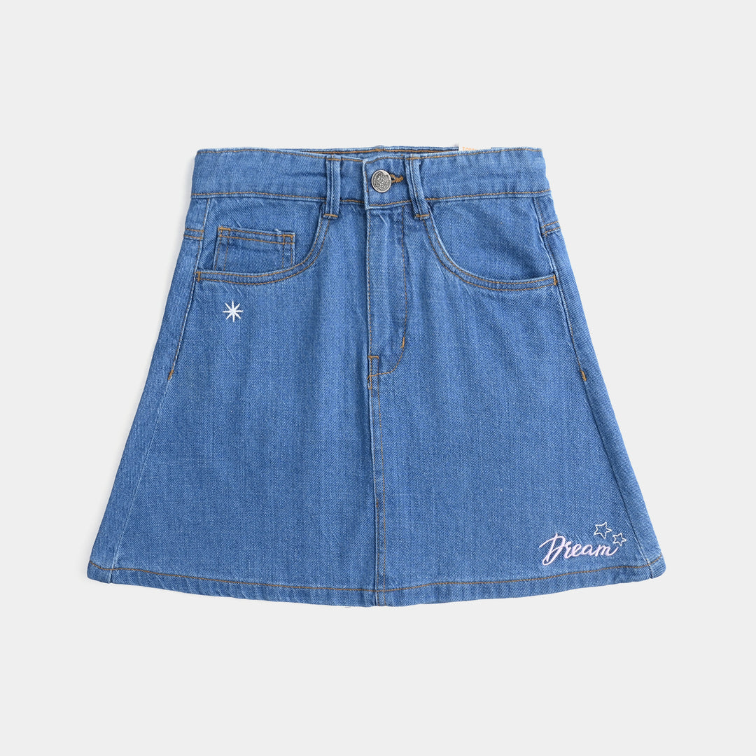Girls Denim rigid Skirt Moon And Stars-Mid Blue