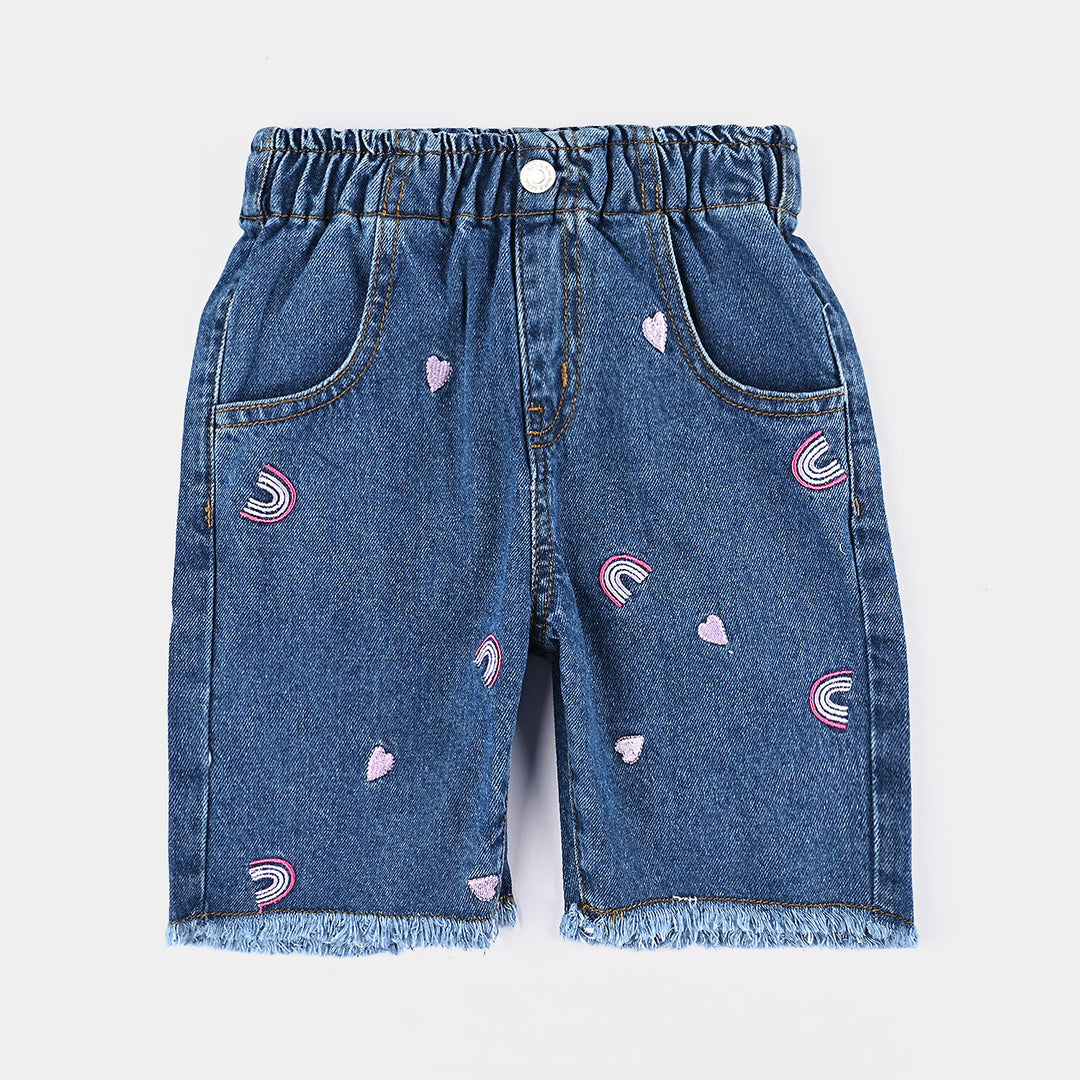 Girls Denim Short Rainbow - Mid Blue