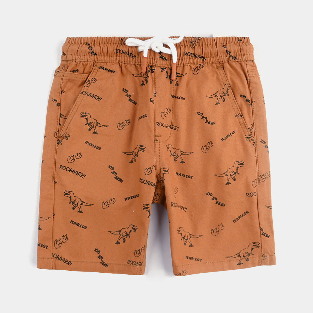 Boys Cotton Twill Shorts (Fearless Dino) - Brown
