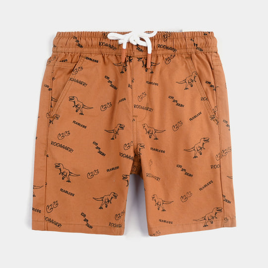 Boys Cotton Twill Shorts (Fearless Dino) - Brown