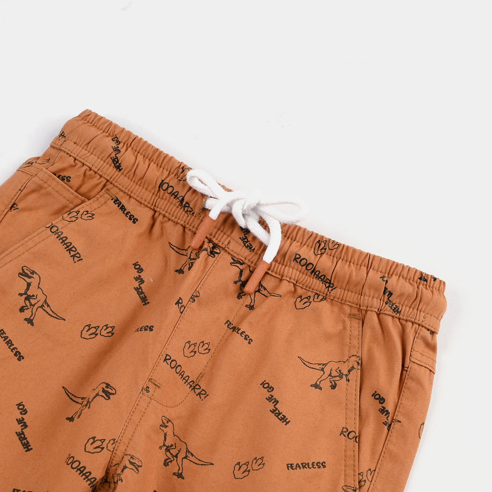 Boys Cotton Twill Shorts (Fearless Dino) - Brown