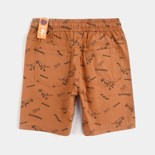 Boys Cotton Twill Shorts (Fearless Dino) - Brown