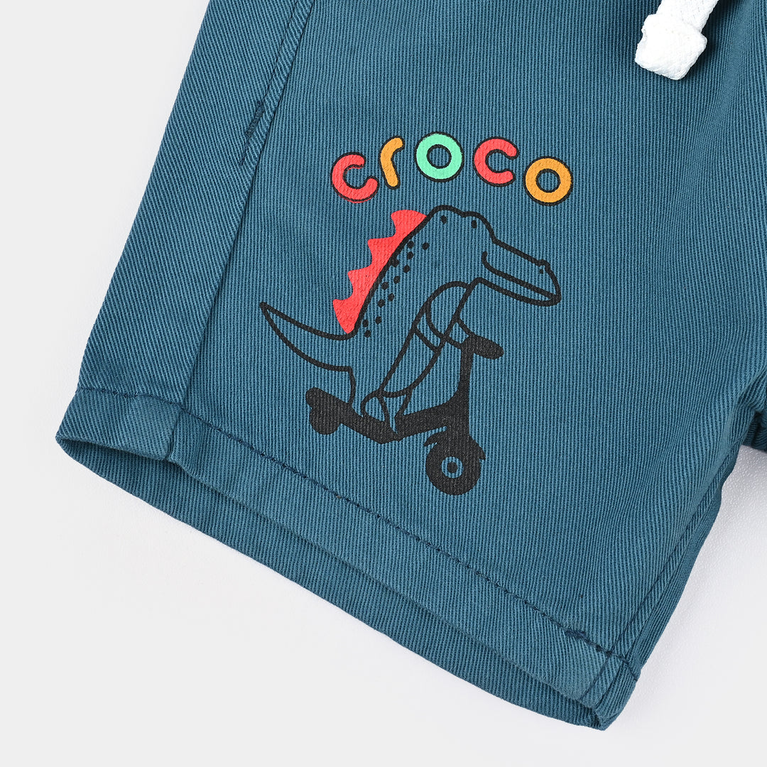 Infant Boys Cotton Twill Short Dino Croc-Blue