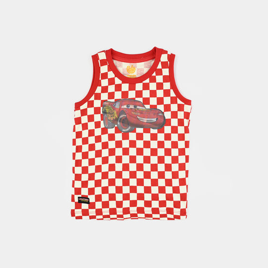 Boys Cotton Jersey Sando Cars - Red