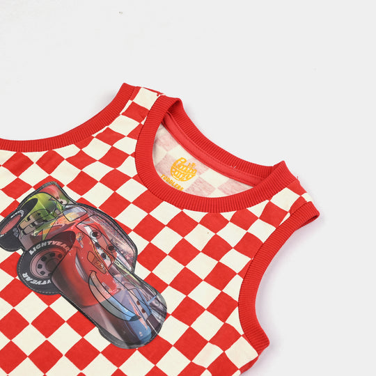 Boys Cotton Jersey Sando Cars - Red