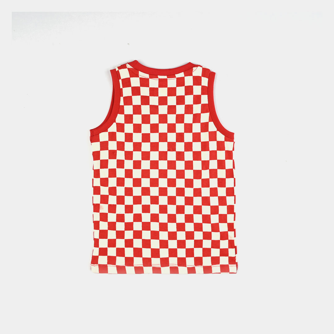 Boys Cotton Jersey Sando Cars - Red