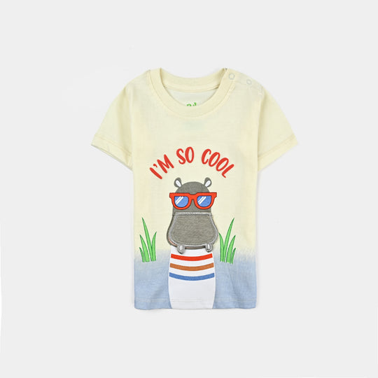 Infant Boys Cotton Jersey T-Shirt (HIPPO) - Lime/Yellow