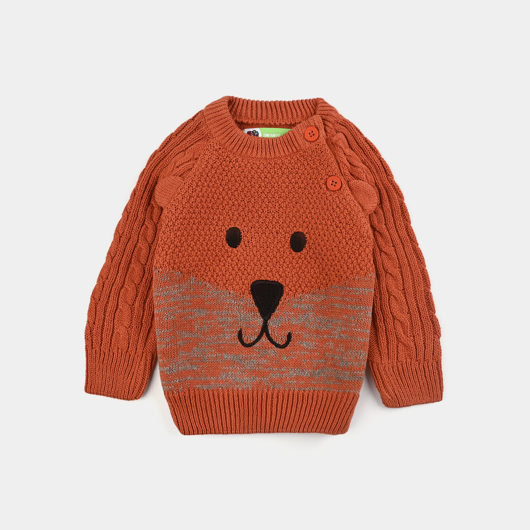 Infant Boys Cotton Sweater Bear Cable-Gold.Flame