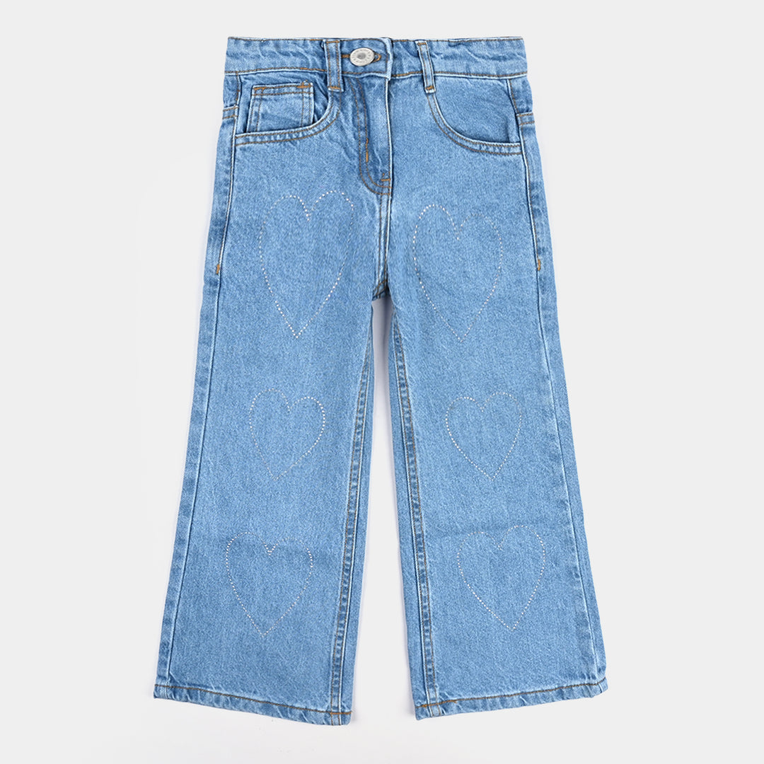 Girls Denim Pants (Hearts & Studs) - Ice Blue