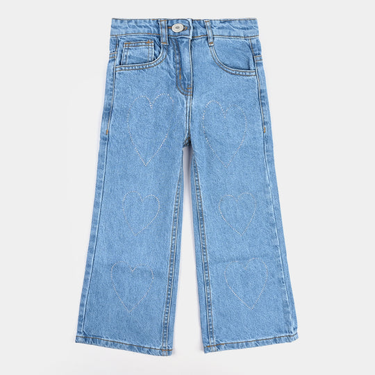 Girls Denim Pants (Hearts & Studs) - Ice Blue
