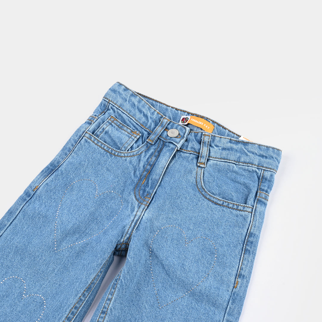 Girls Denim Pants (Hearts & Studs) - Ice Blue