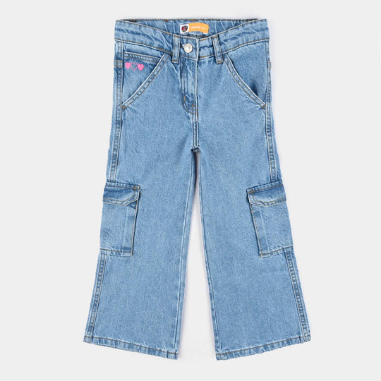 Girls Denim Stretch Pants (Hearts & Studs) - Ice Blue