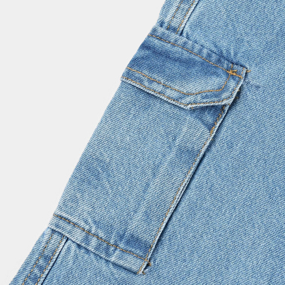 Girls Denim Stretch Pants (Hearts & Studs) - Ice Blue