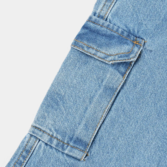 Girls Denim Stretch Pants (Hearts & Studs) - Ice Blue