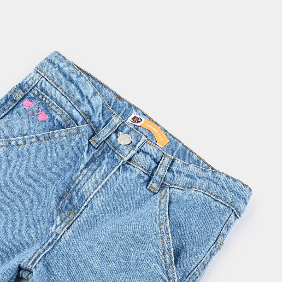 Girls Denim Stretch Pants (Hearts & Studs) - Ice Blue