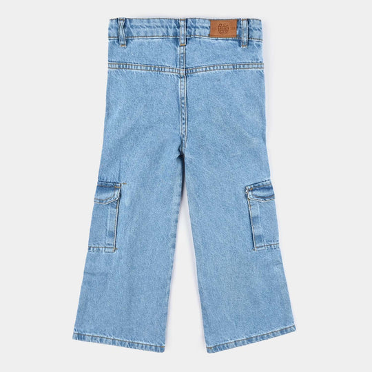 Girls Denim Stretch Pants (Hearts & Studs) - Ice Blue