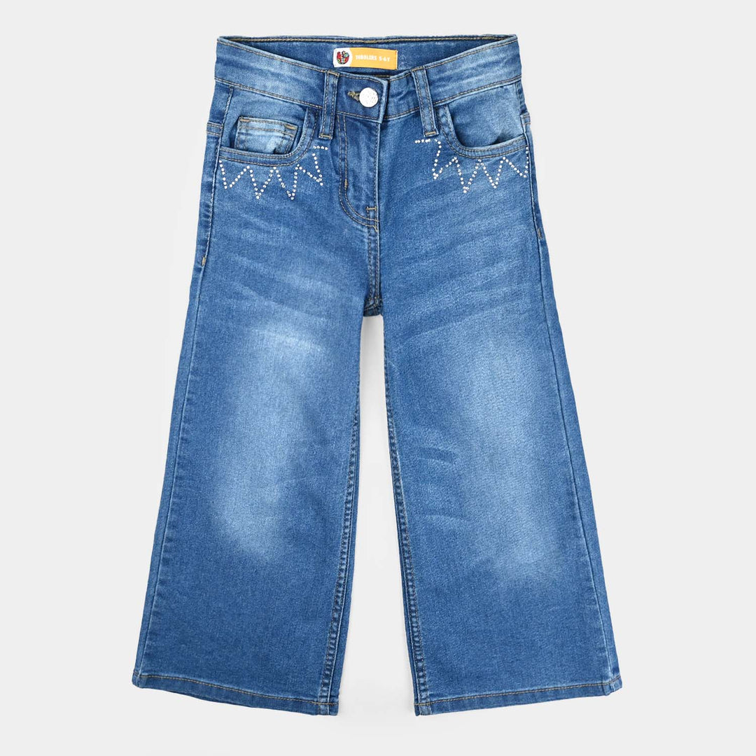 Girls Denim Stretch Pant Zig Zag-Mid Blue