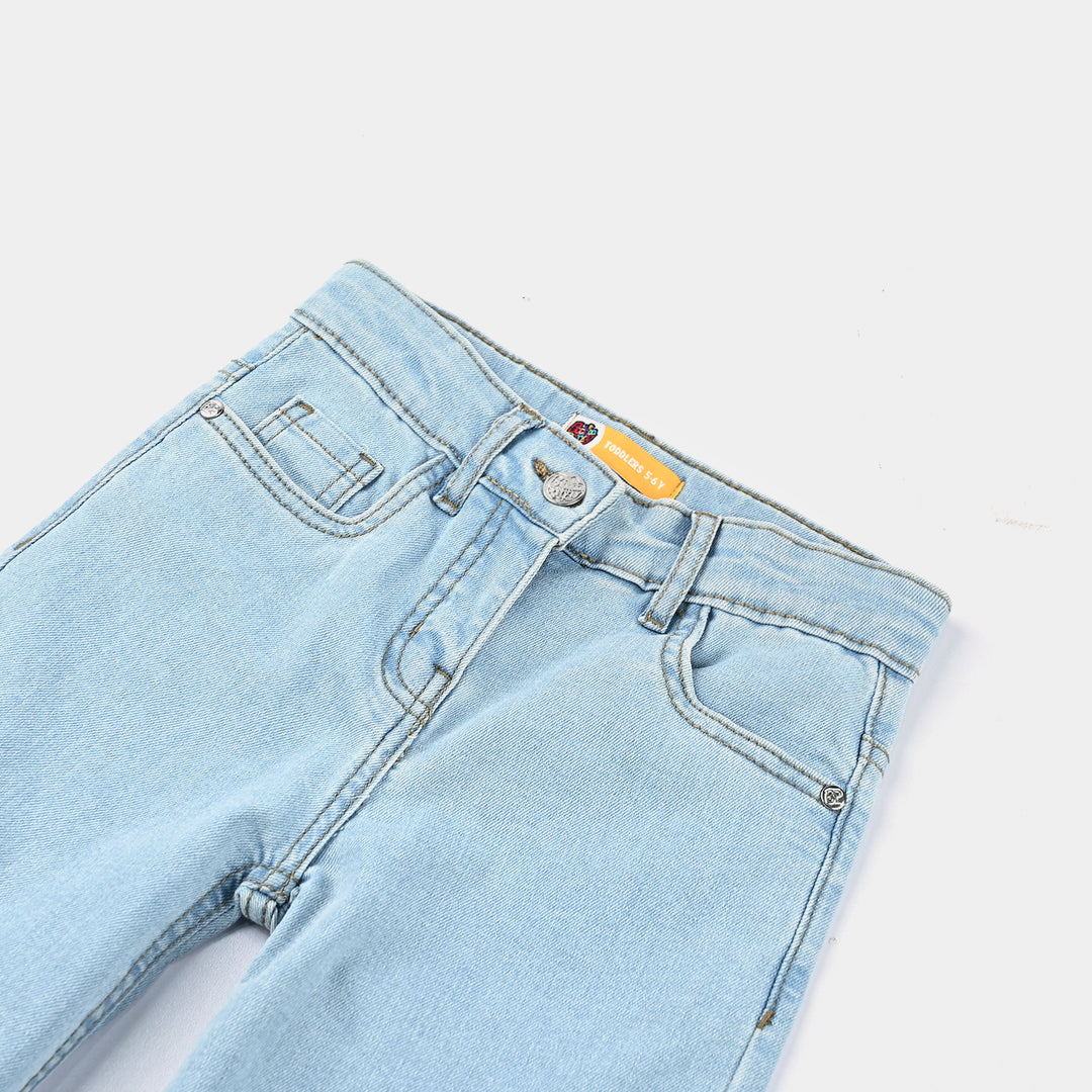 Girls Denim Stretch Pant Basic Wide Legs-Ice Blue