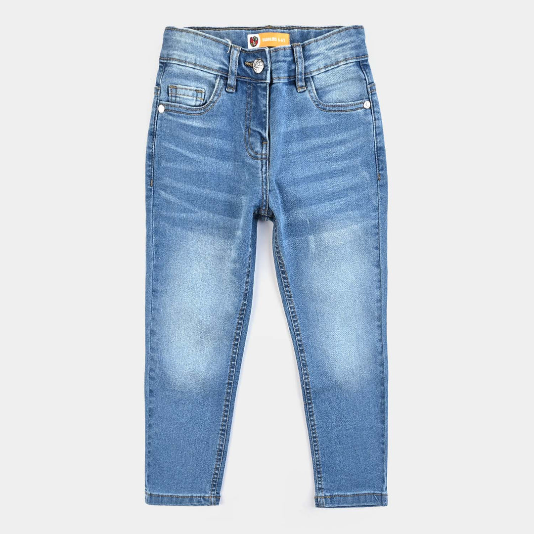 Girls Denim Stretch Pant Basic Straight Fit-Mid Blue