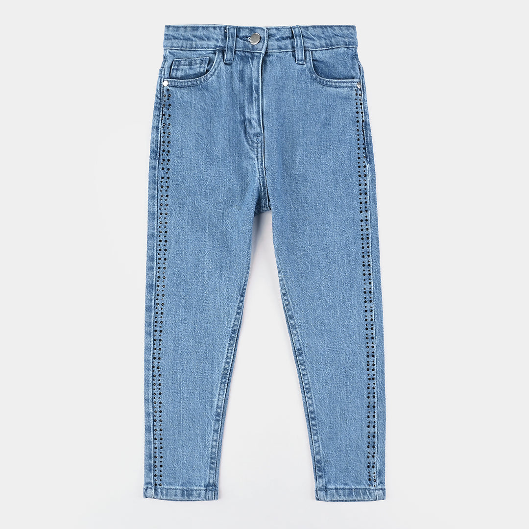 Girls Denim Stretch Pant Side Seams - Light Blue