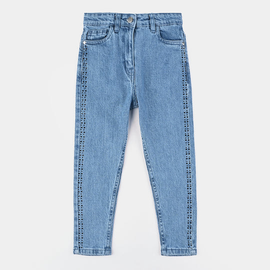 Girls Denim Stretch Pant Side Seams - Light Blue