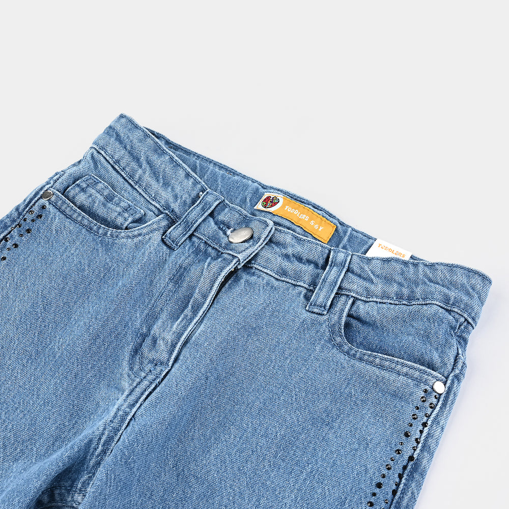 Girls Denim Stretch Pant Side Seams - Light Blue