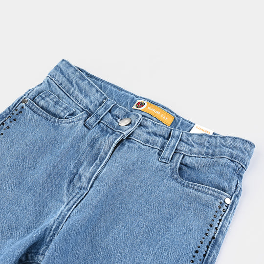 Girls Denim Stretch Pant Side Seams - Light Blue