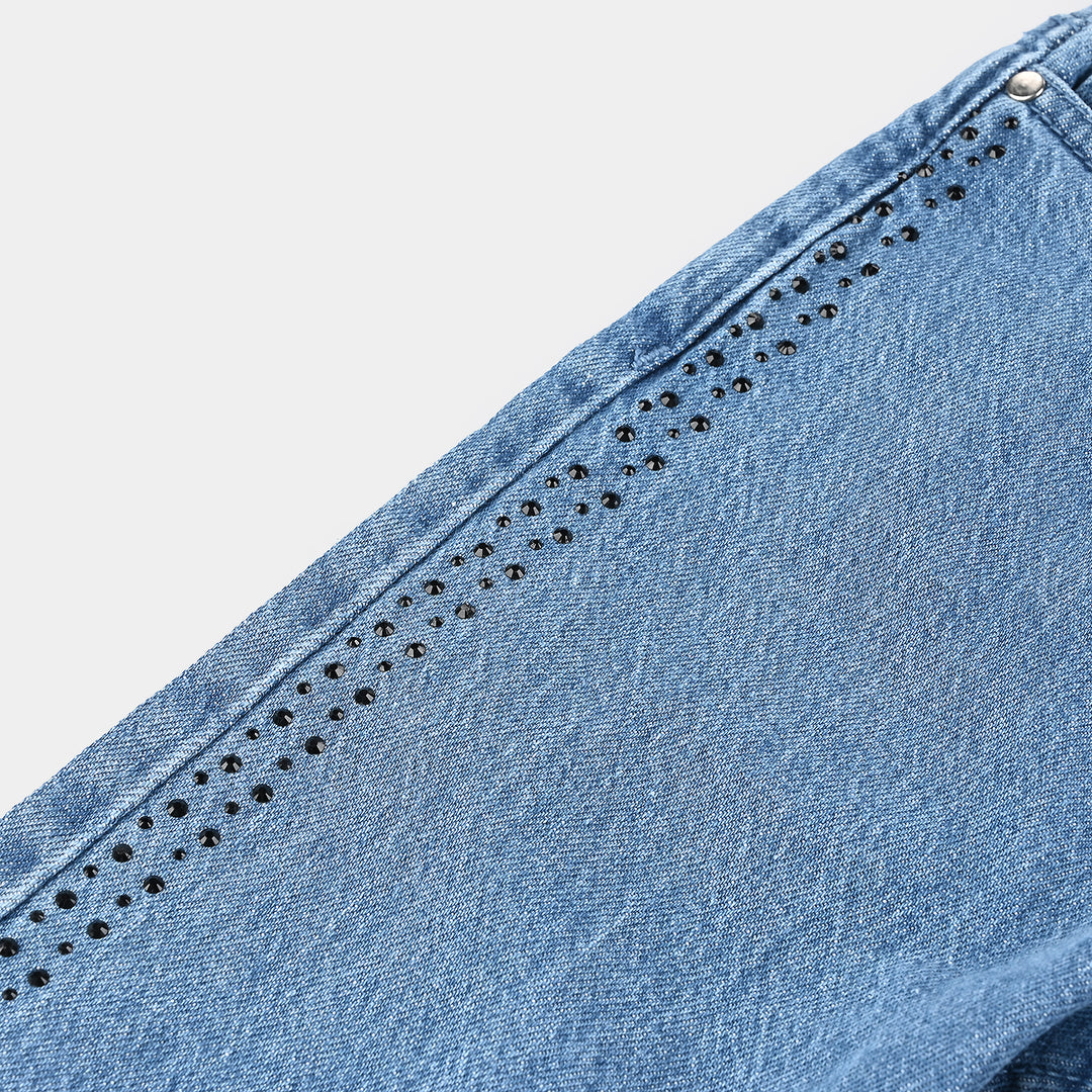 Girls Denim Stretch Pant Side Seams - Light Blue