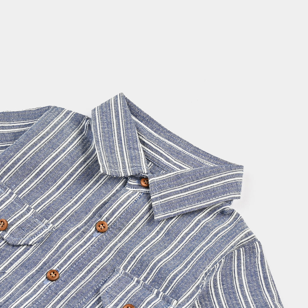 Infant Boys Yarn Dyed Woven Romper - Navy Stripe