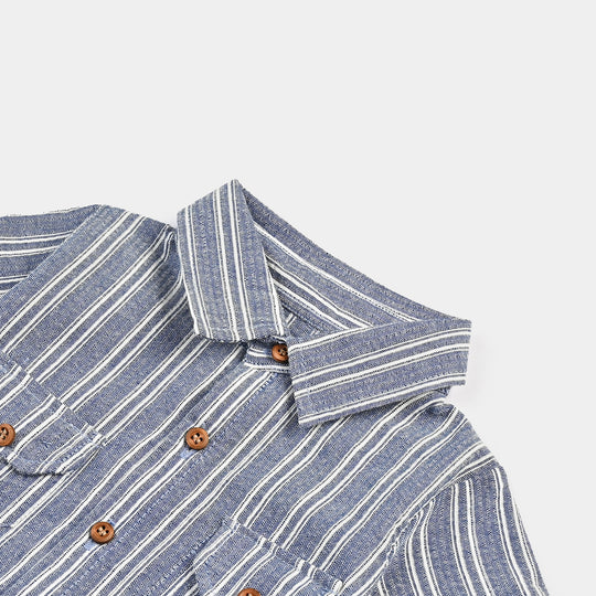 Infant Boys Yarn Dyed Woven Romper - Navy Stripe