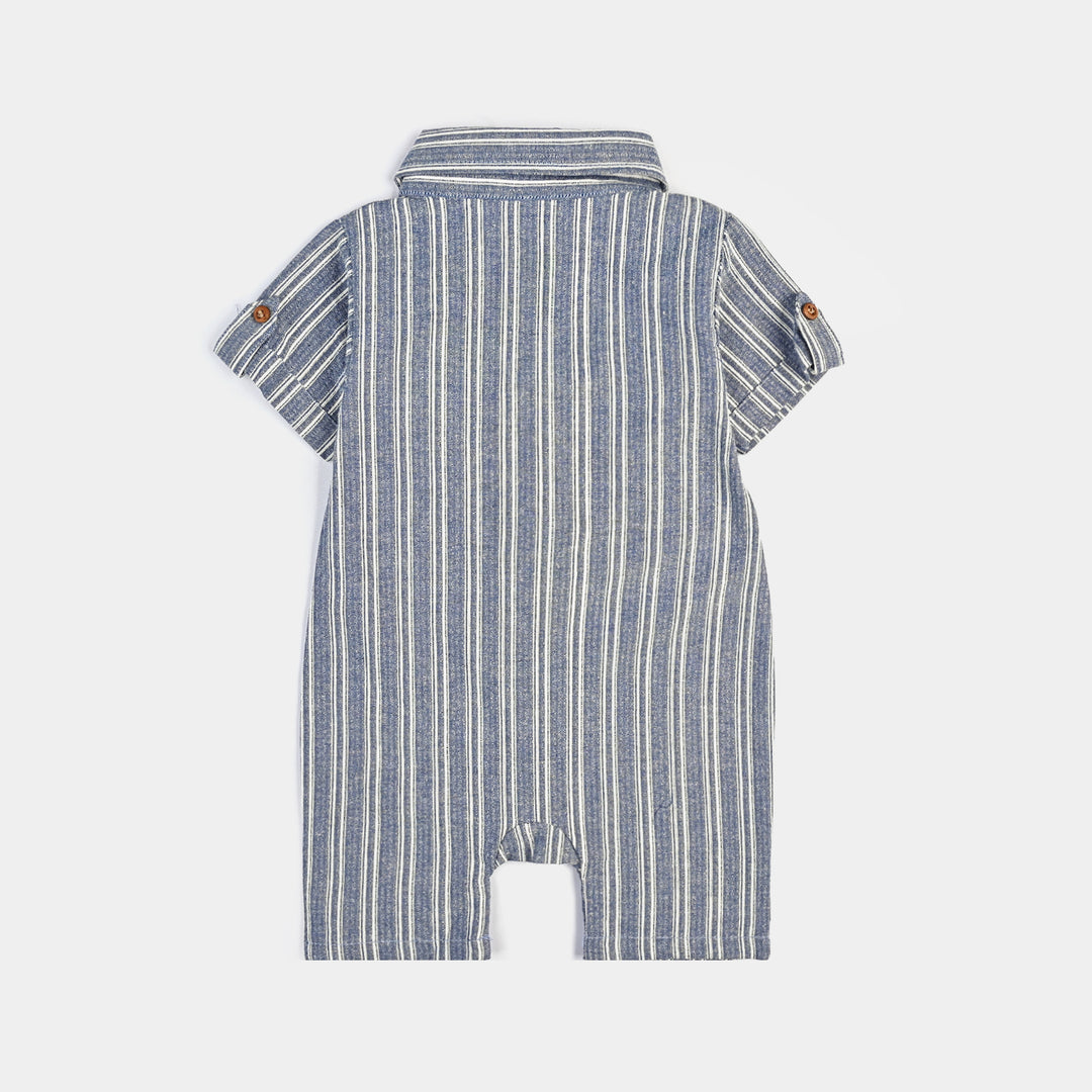 Infant Boys Yarn Dyed Woven Romper - Navy Stripe
