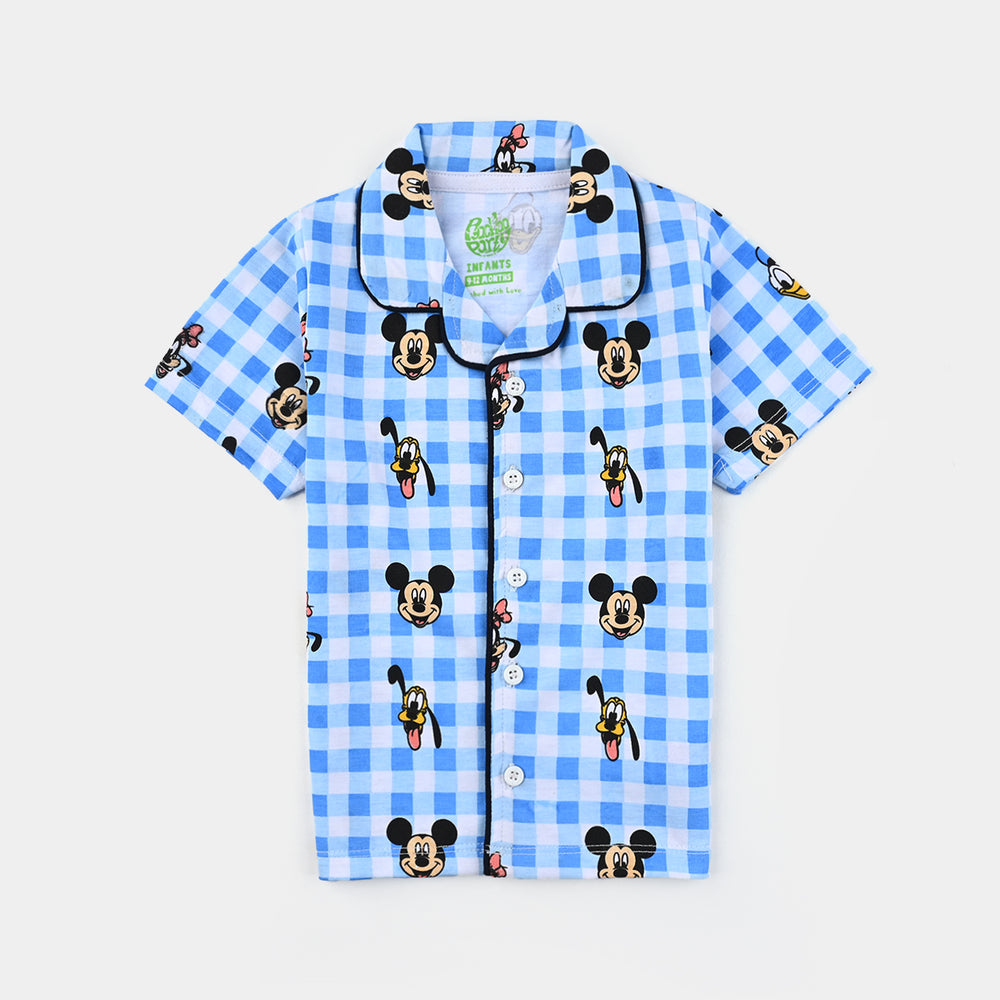 Infant Boys Poly cotton Jersey Night Suit All over Print - Blue