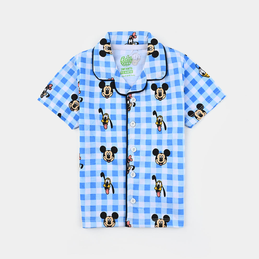 Infant Boys Poly cotton Jersey Night Suit All over Print - Blue