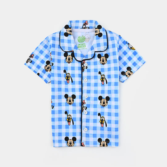 Infant Boys Poly cotton Jersey Night Suit All over Print - Blue