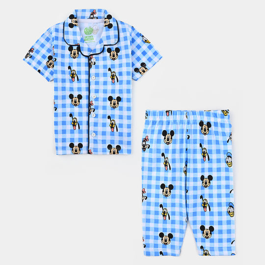 Infant Boys Poly cotton Jersey Night Suit All over Print - Blue