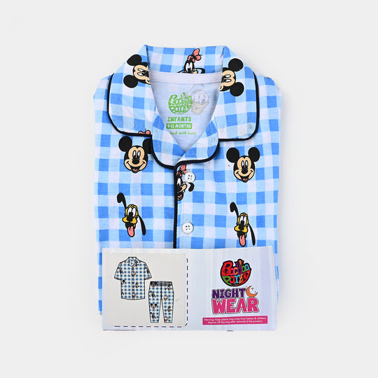 Infant Boys Poly cotton Jersey Night Suit All over Print - Blue