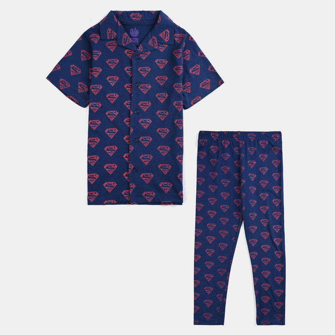 Boys Poly Cotton Jersey NightWear-Navy Blue
