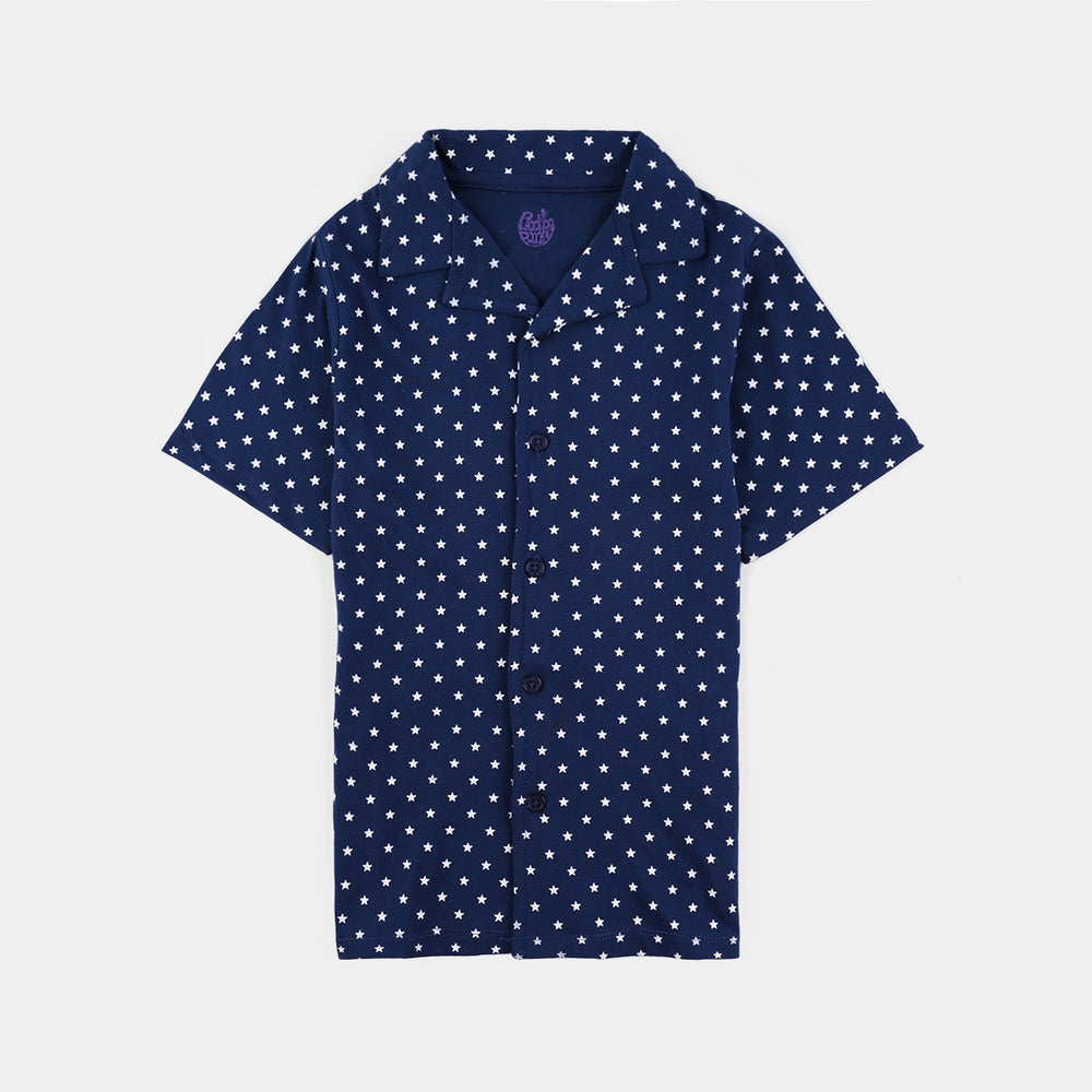 Infant Boys Poly Cotton Jersey Night Suit Allover Star-Navy Blue
