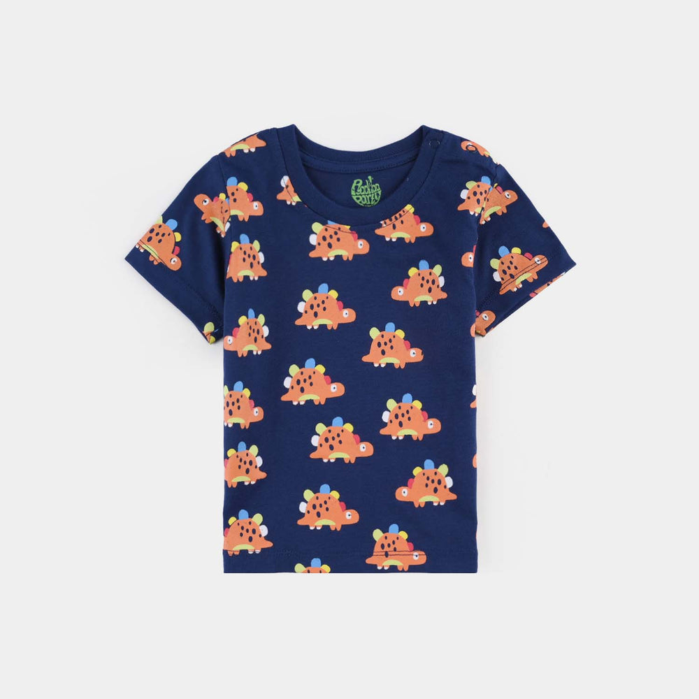 Infant Boys Poly Cotton Jersey Night Suit-Navy Blue