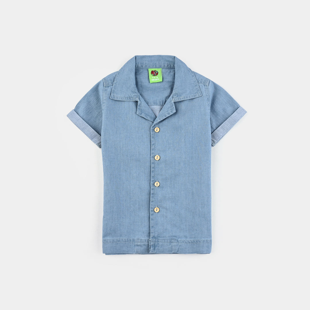 Infant Boys Denim Rigid Shirt (Basic)-Ice Blue